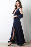 Cold Shoulder Thigh High Slit Maxi Dress