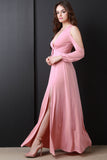 Cold Shoulder Thigh High Slit Maxi Dress
