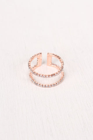 Double Bar Rhinestone Open Ended Ring