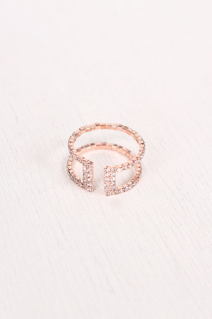 Double Bar Rhinestone Open Ended Ring