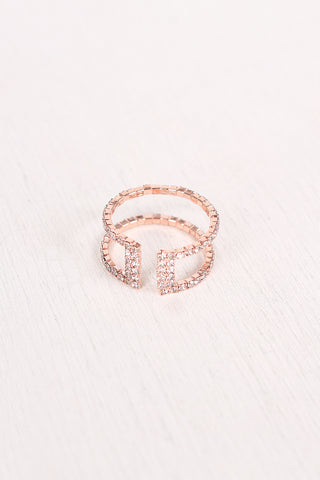 Double Bar Rhinestone Open Ended Ring