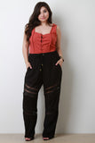 High Waist Lace Insert Wide Leg Pants