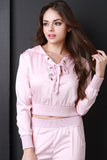 Satin Hooded Lace-Up Crop Top