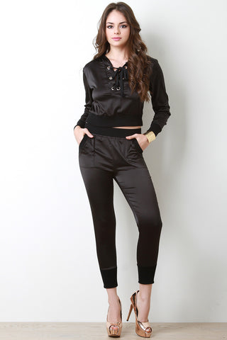 High Waisted Satin Jogger Pants