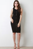 Ribbed Knit Button-Up Sleeveless Midi Dress