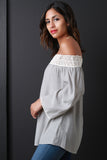 Crochet Panel Bardot Long Sleeve Top