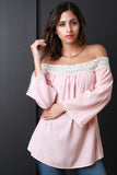 Crochet Panel Bardot Long Sleeve Top