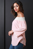 Crochet Panel Bardot Long Sleeve Top
