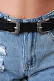 Floral Etched Double Buckle Belt