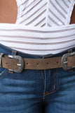 Floral Etched Double Buckle Belt