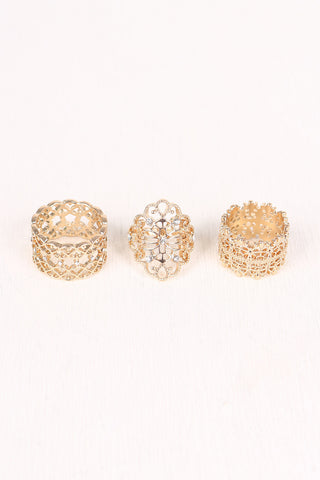 Filigree Rhinestone Ring Set
