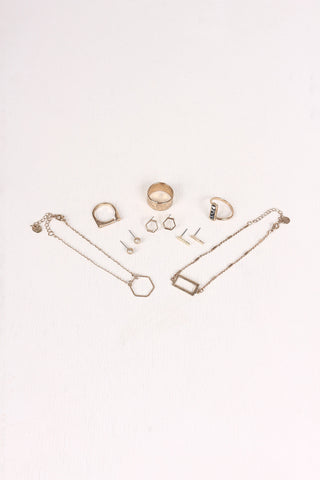 Geometric Textured Bracelet Ring and Earring Set
