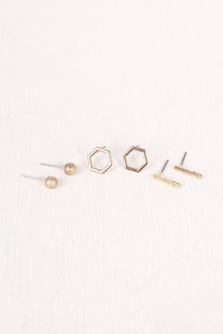 Geometric Textured Bracelet Ring and Earring Set