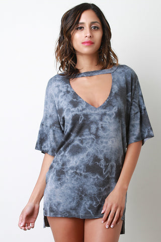 Tie Dye Strappy Grommet Peace Tunic T-Shirt Dress