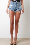 Distressed High Waist Frayed Denim Shorts