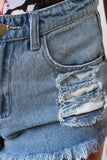Distressed High Waist Frayed Denim Shorts