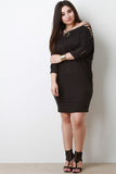Eyelet Lace Up Dolman Sleeves Midi Dress