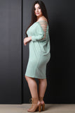Eyelet Lace Up Dolman Sleeves Midi Dress