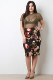 Floral Print High Waist Pencil Midi Skirt