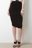 High Waisted Asymmetrical Cinched Midi Skirt