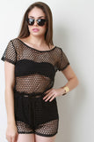 Fishnet Mesh Boat Neck Romper