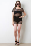 Fishnet Mesh Boat Neck Romper