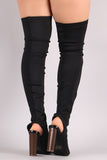 Fitted Elastane Chunky Heeled Over-The-Knee Boots