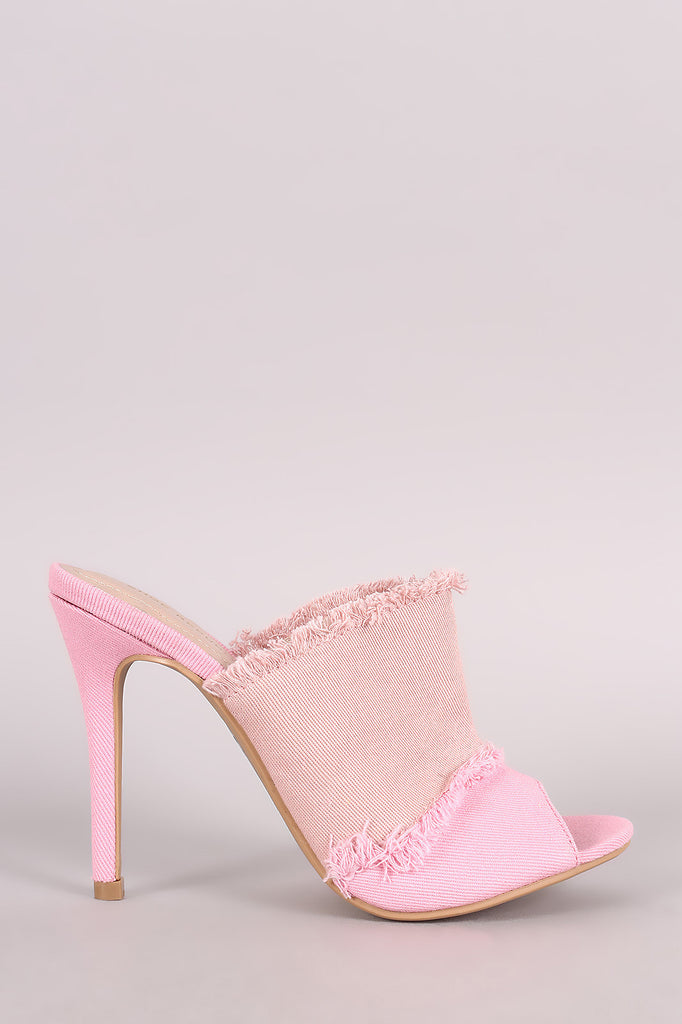 Shoe Republic LA Colorblock Frayed Denim Mule Stiletto Heel