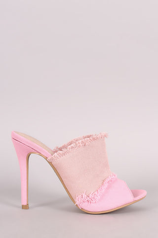 Shoe Republic LA Colorblock Frayed Denim Mule Stiletto Heel