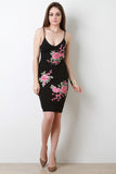 Embroidered Floral Scoop Neck Bodycon Dress
