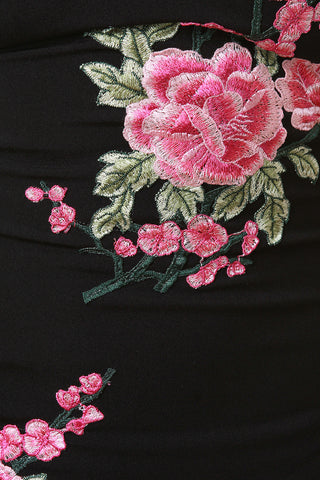 Embroidered Floral Scoop Neck Bodycon Dress