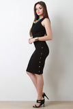 Ribbed Knit Button Up Side Slit Midi Dress