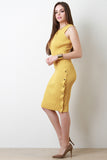 Ribbed Knit Button Up Side Slit Midi Dress