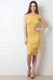 Ribbed Knit Button Up Side Slit Midi Dress