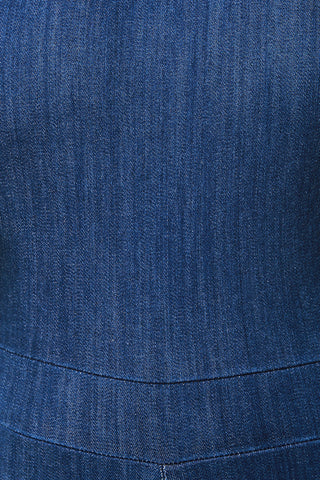 Sleeveless Mock Neck Denim Jumpsuit