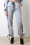 Grommet Lace-Up Striped Jogger Pants