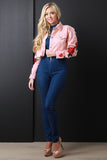 Distressed Floral Embroidery Crop Denim Jacket