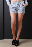 Distressed Terry Knit Drawstring Shorts