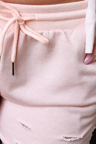 Distressed Terry Knit Drawstring Shorts