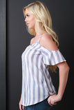 Stripe Button Decor Open Shoulder Top