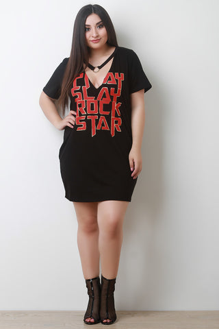 Slay Rock Star Graphic O-Ring T-Shirt Dress
