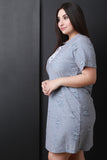 Distressed Lace-Up Short Sleeves Shift Dress