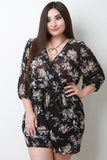 Floral Surplice Self-Tie Belted Romper