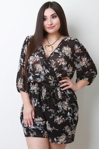 Floral Surplice Self-Tie Belted Romper