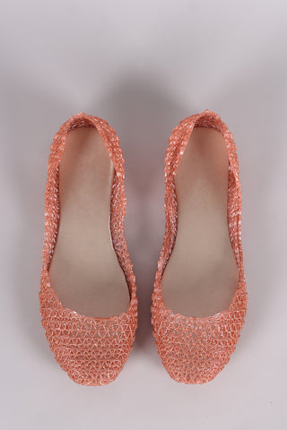 Glitter Woven Slip-On Jelly Flat