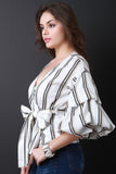 Striped Surplice Bubble Sleeve Top