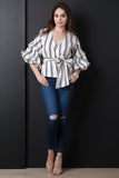 Striped Surplice Bubble Sleeve Top