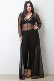 Semi-Sheer Mesh Long Sleeve Slit Cover-Up Maxi Dress
