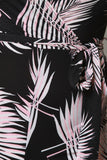 Palm Leaf Print Surplice Wide Leg Jumpsuit