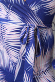 Palm Leaf Print Surplice Wide Leg Jumpsuit